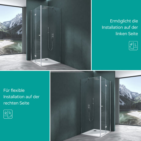 glasvilla Duschkabine Falttür 180° Klappbar & Faltbar Mit Hebe- und Senkmechaniamus Lotus-Effekt NANO Eckeinstieg R27