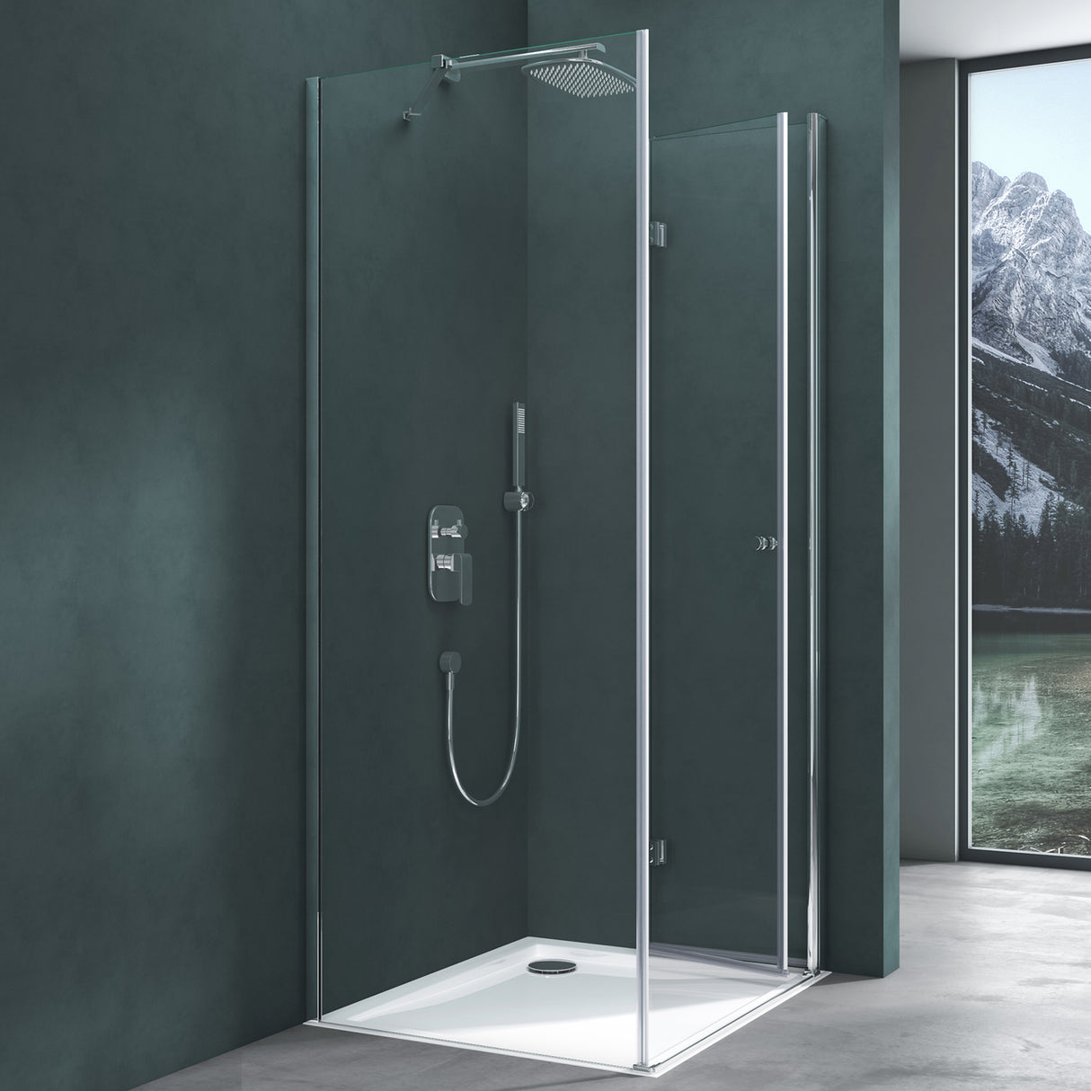 glasvilla Duschkabine Falttür 180° Klappbar & Faltbar Mit Hebe- und Senkmechaniamus Lotus-Effekt NANO Eckeinstieg R27