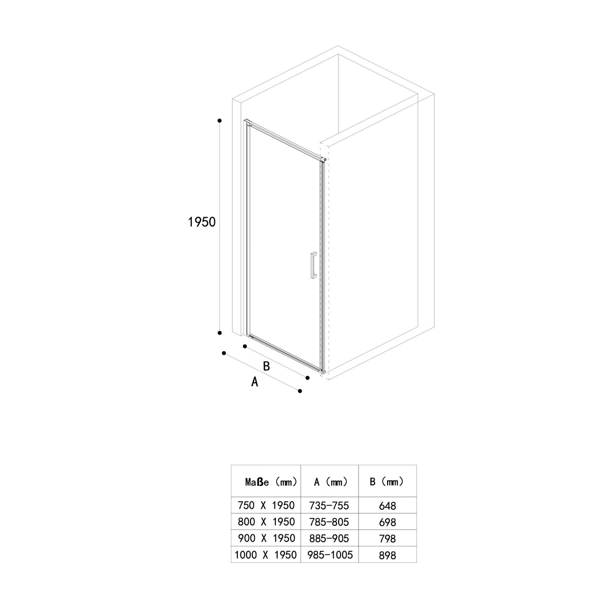 glasvilla Duschtür Nischentür dusche Duschabtrennung Chrom und Schwarz Duschkabine Schwingtür 8mm ESG-Sicherheitsglas mit Nanobeschichtung Hebe-Senk-Mechanismus Klarglas und Milchglas Streifen Teramo36K