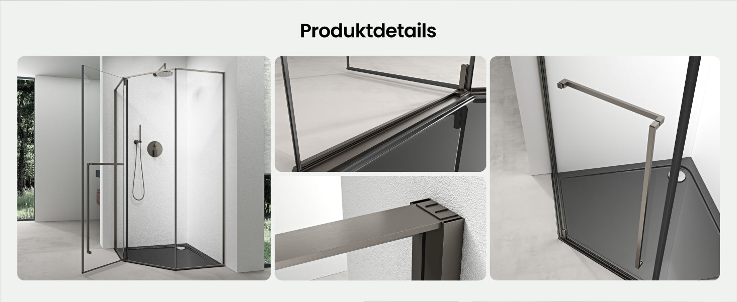 glasvilla Fünfeckdusche mit Drehtür Duschkabine Eckdusche 8mm ESG-Sicherheitsglas Nano-Beschichtung Duschabtrennung Ravenna68K-Plus