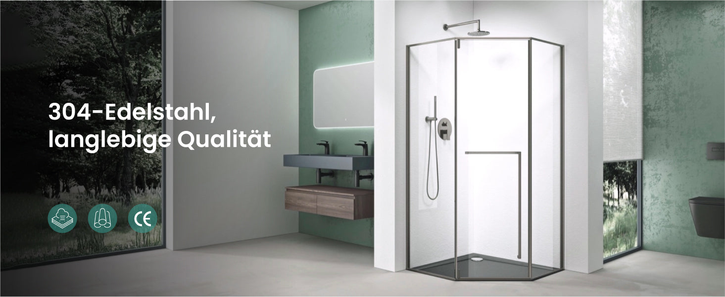 glasvilla Fünfeckdusche mit Drehtür Duschkabine Eckdusche 8mm ESG-Sicherheitsglas Nano-Beschichtung Duschabtrennung Ravenna68K-Plus