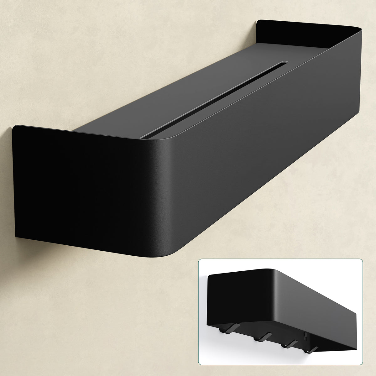 glasvilla Duschablage zum Bohren oder Kleben, Duschregal mit Haken, Badablage zur Wandmontage, Badezimmer Organizer Reglo-05