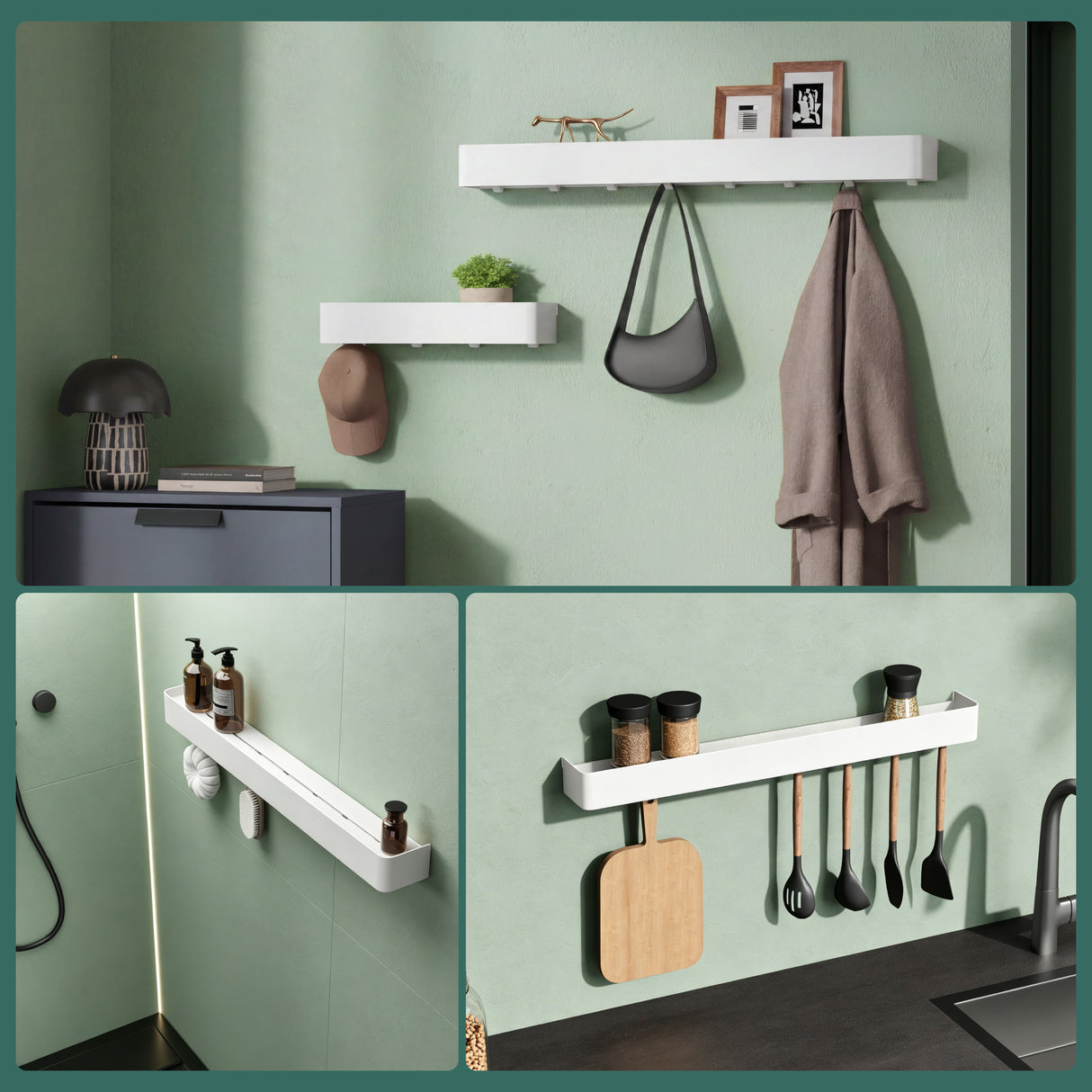 glasvilla Duschablage zum Bohren oder Kleben, Duschregal mit Haken, Badablage zur Wandmontage, Badezimmer Organizer Reglo-05