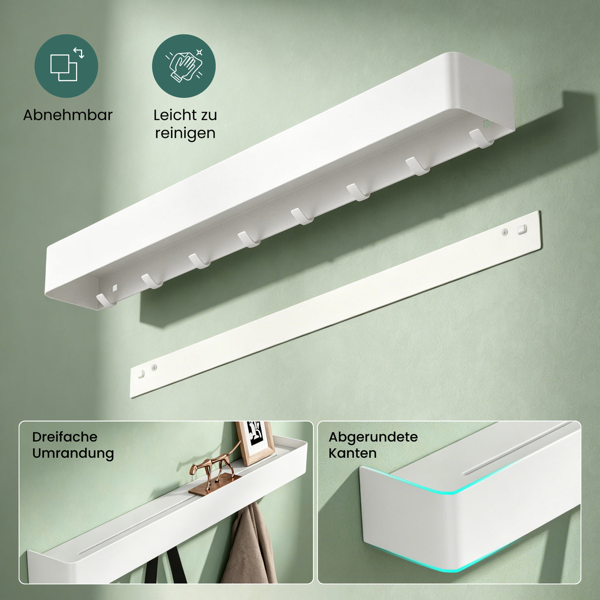 glasvilla Duschablage zum Bohren oder Kleben, Duschregal mit Haken, Badablage zur Wandmontage, Badezimmer Organizer Reglo-05