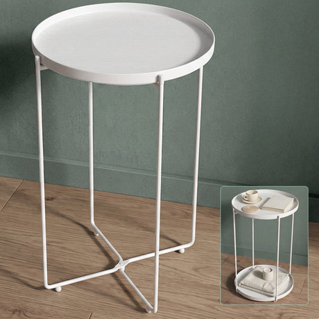 glasvilla Beistelltisch rund , Couchtisch klein mit abnehmbarem Tablett aus Papierkordel, Sofatisch für Wohnzimmer, Schlafzimmer und Balkon,  Reglo-08