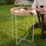 glasvilla Beistelltisch rund , Couchtisch klein mit abnehmbarem Tablett aus Papierkordel, Sofatisch für Wohnzimmer, Schlafzimmer und Balkon,  Reglo-08