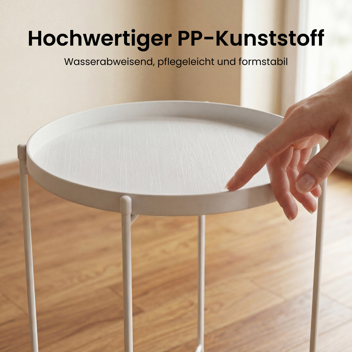 glasvilla Beistelltisch , Couchtisch klein mit abnehmbarem Tablett aus PP-Kunststoff, Sofatisch für Wohnzimmer, Schlafzimmer und Balkon, Reglo-08
