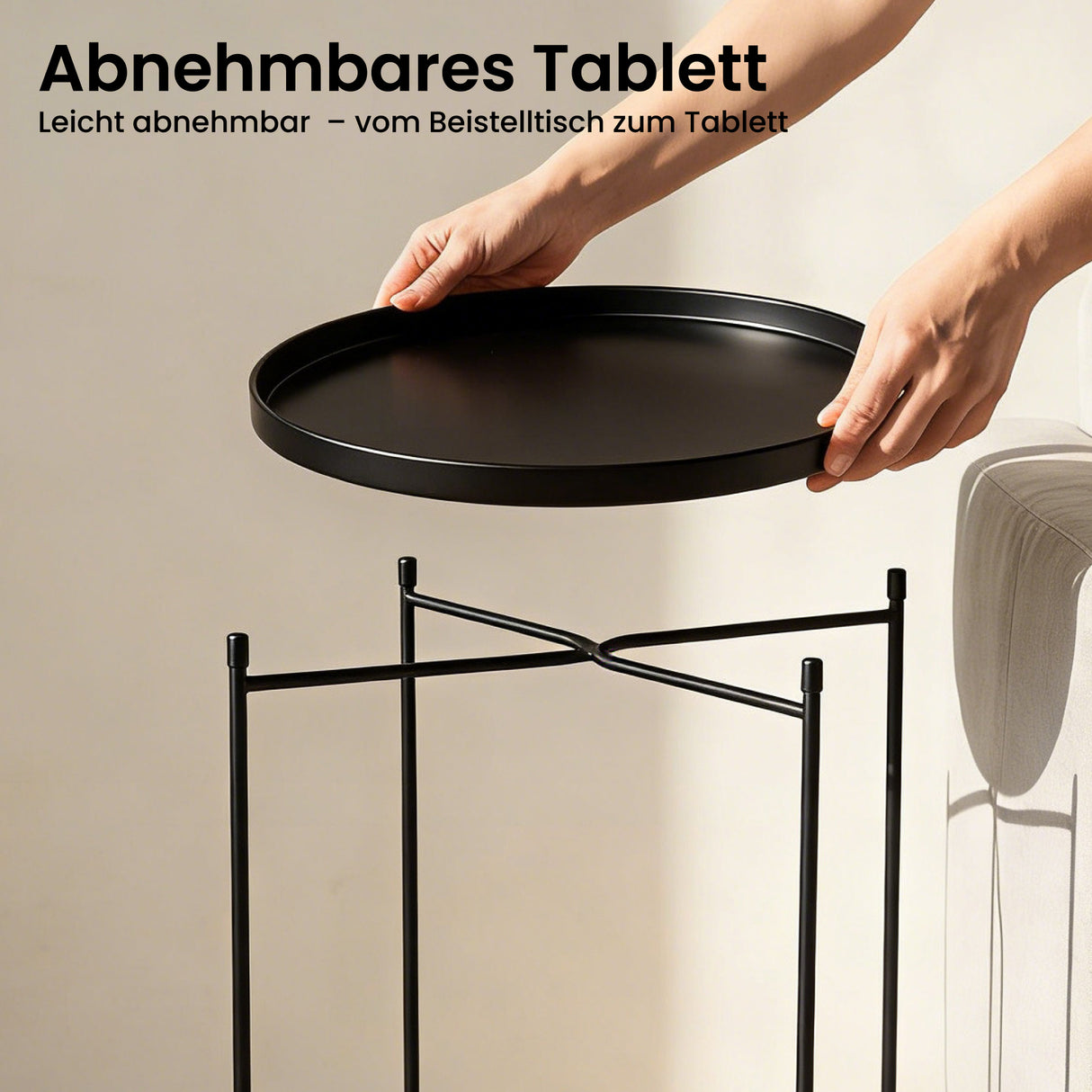 glasvilla Beistelltisch , Couchtisch klein mit abnehmbarem Tablett aus PP-Kunststoff, Sofatisch für Wohnzimmer, Schlafzimmer und Balkon, Reglo-08