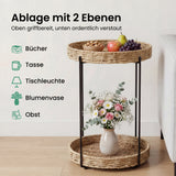 glasvilla Beistelltisch rund , Couchtisch klein mit abnehmbarem Tablett aus Papierkordel, Sofatisch für Wohnzimmer, Schlafzimmer und Balkon,  Reglo-08