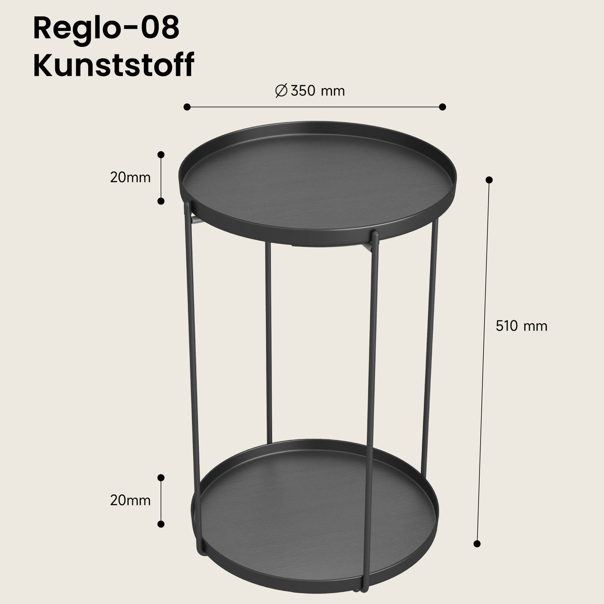 glasvilla Beistelltisch , Couchtisch klein mit abnehmbarem Tablett aus PP-Kunststoff, Sofatisch für Wohnzimmer, Schlafzimmer und Balkon, Reglo-08