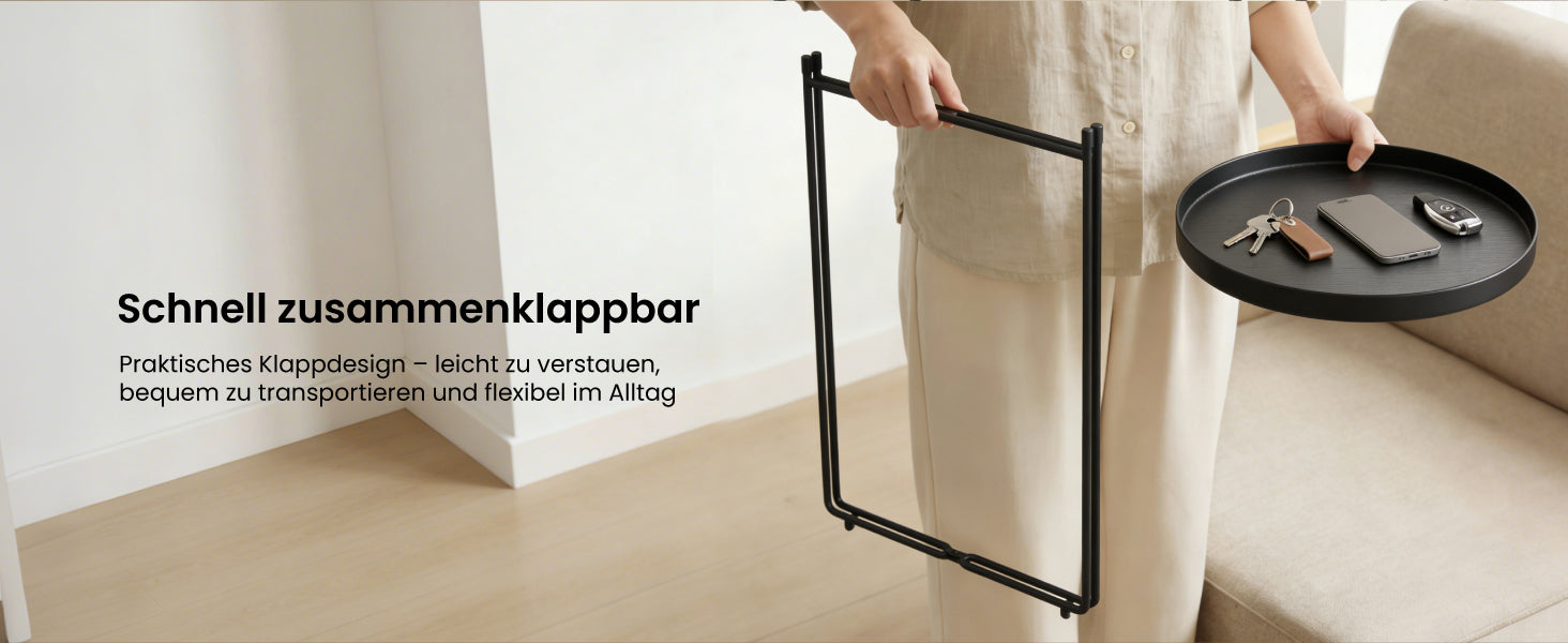 glasvilla Beistelltisch , Couchtisch klein mit abnehmbarem Tablett aus PP-Kunststoff, Sofatisch für Wohnzimmer, Schlafzimmer und Balkon, Reglo-08