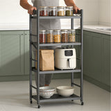 Glasvilla Scaffale da Cucina a 4 Ripiani con Ruote, Carrello da Cucina in Metallo Pieghevole, 4 Ganci Laterali, Portaoggetti per Condimenti, Pentole e Elettrodomestici, Grigio, 60x41x125cm, Reglo-13