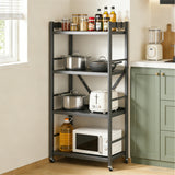 Glasvilla Scaffale da Cucina a 4 Ripiani con Ruote, Carrello da Cucina in Metallo Pieghevole, 4 Ganci Laterali, Portaoggetti per Condimenti, Pentole e Elettrodomestici, Grigio, 60x41x125cm, Reglo-13