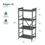 Glasvilla Scaffale da Cucina a 4 Ripiani con Ruote, Carrello da Cucina in Metallo Pieghevole, 4 Ganci Laterali, Portaoggetti per Condimenti, Pentole e Elettrodomestici, Grigio, 60x41x125cm, Reglo-13