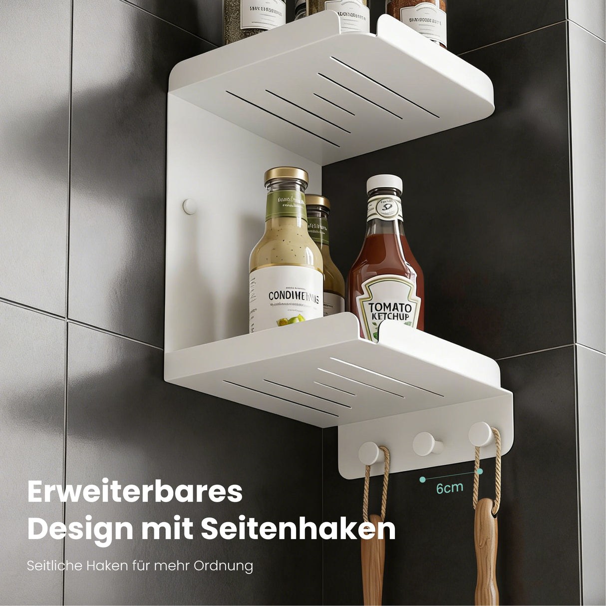 glasvilla Duschablage zum Bohren oder Kleben, Duschregal mit 3 Haken, Badezimmerablage zur Wandmontage, Badezimmer Organizer Reglo-14