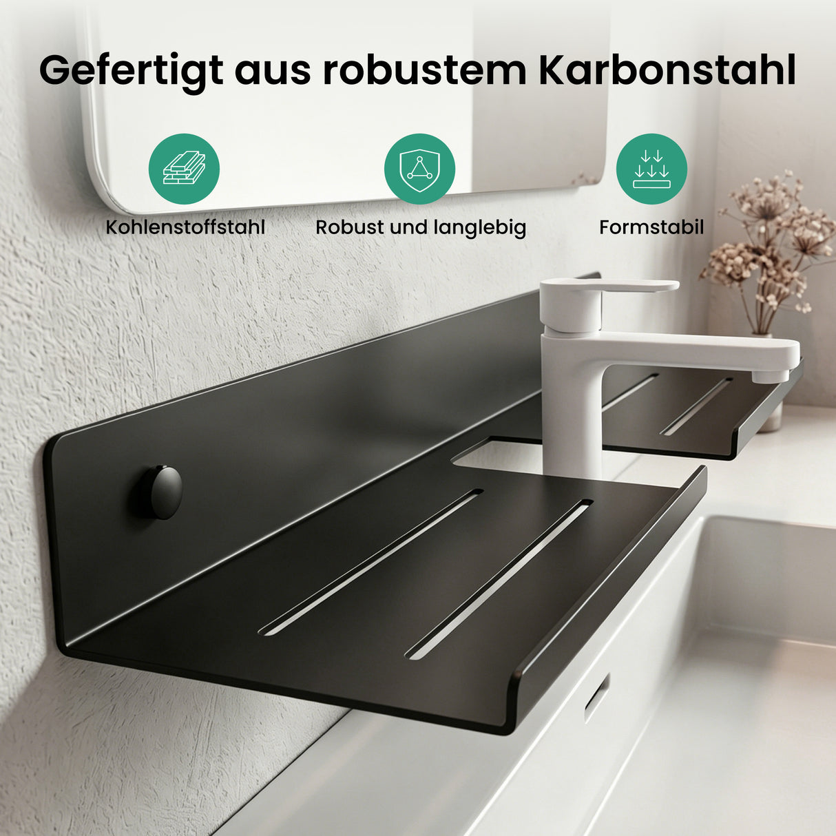 Glasvilla Duschregal zum Bohren oder Kleben, Waschbeckenregal über Wasserhahn, Wandregal für Küche und Bad, Badezimmer Organizer  Reglo-17