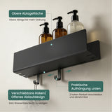 glasvilla Duschablage ohne Bohren mit 2 Schiebehaken,  Reglo-18 40cm | Duschregal ohne Bohren oder mit Bohren, Ablaufdesign Badezimmer Organizer, Metall, Shampoo Halterung für Dusche, Bad & Küche
