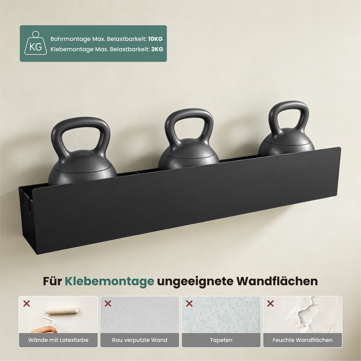 glasvilla Duschablage ohne Bohren mit Handtuchhalter, 60cm  Reglo-18 | Duschregal ohne Bohren oder mit Bohren, Drainage, Duschablage zum Hängen, Metall, Shampoo Halterung für Dusche, Bad, Küche