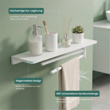 glasvilla Duschablage zum Bohren, Duschregal mit 2 Handtuchstangen aus Aluminiumlegierung, Badezimmerablage zur Wandmontage, Badezimmer Organizer  Reglo-19