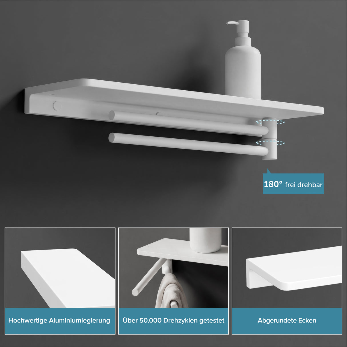 glasvilla Duschablage zum Bohren, Duschregal mit 2 Handtuchstangen aus Aluminiumlegierung, Badezimmerablage zur Wandmontage, Badezimmer Organizer  Reglo-19