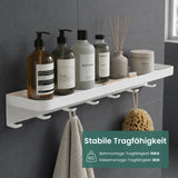 glasvilla Wandgarderobe mit Ablage, Garderobenleiste  50cm, Reglo-20 | Inkl.7 Garderobenhaken; als Wandhaken oder Kleiderhaken, Klebe- oder Bohrmontage, für Bad, Küche, Flur