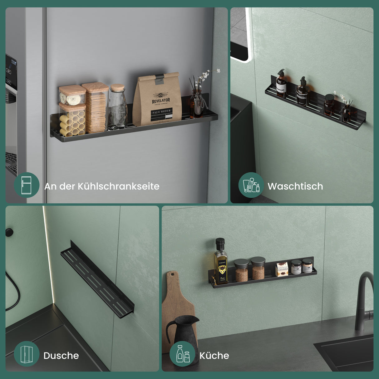 glasvolla Duschablage ohne Bohren, Duschregal magnetisch, selbstklebende Badezimmerablage zur Wandmontage 60cm Reglo-01