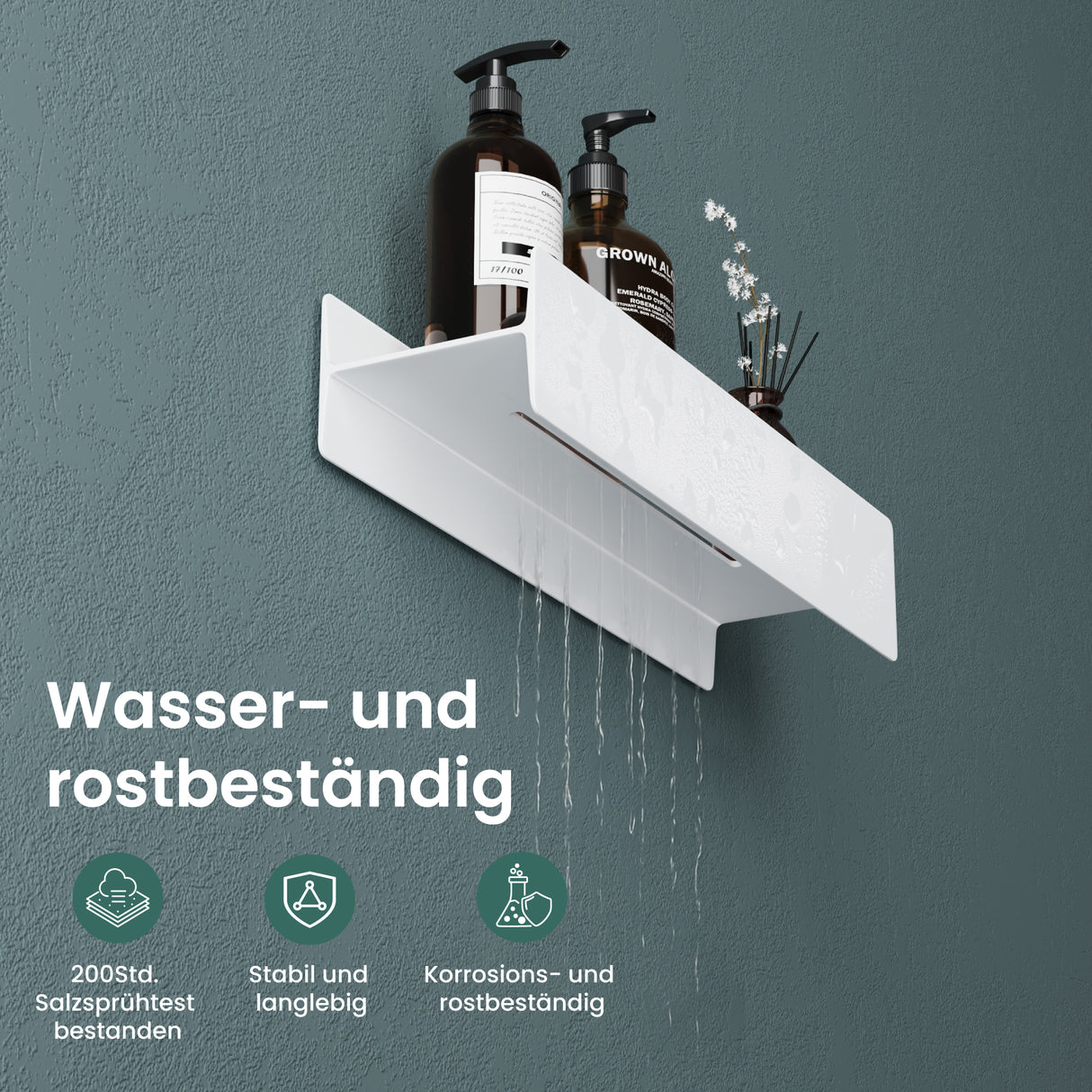 glasvolla Duschablage zum Bohren oder Kleben Duschregal Badablage 40cm Badezimmerablage zur Wandmontage Badezimmer Organizer Reglo-03