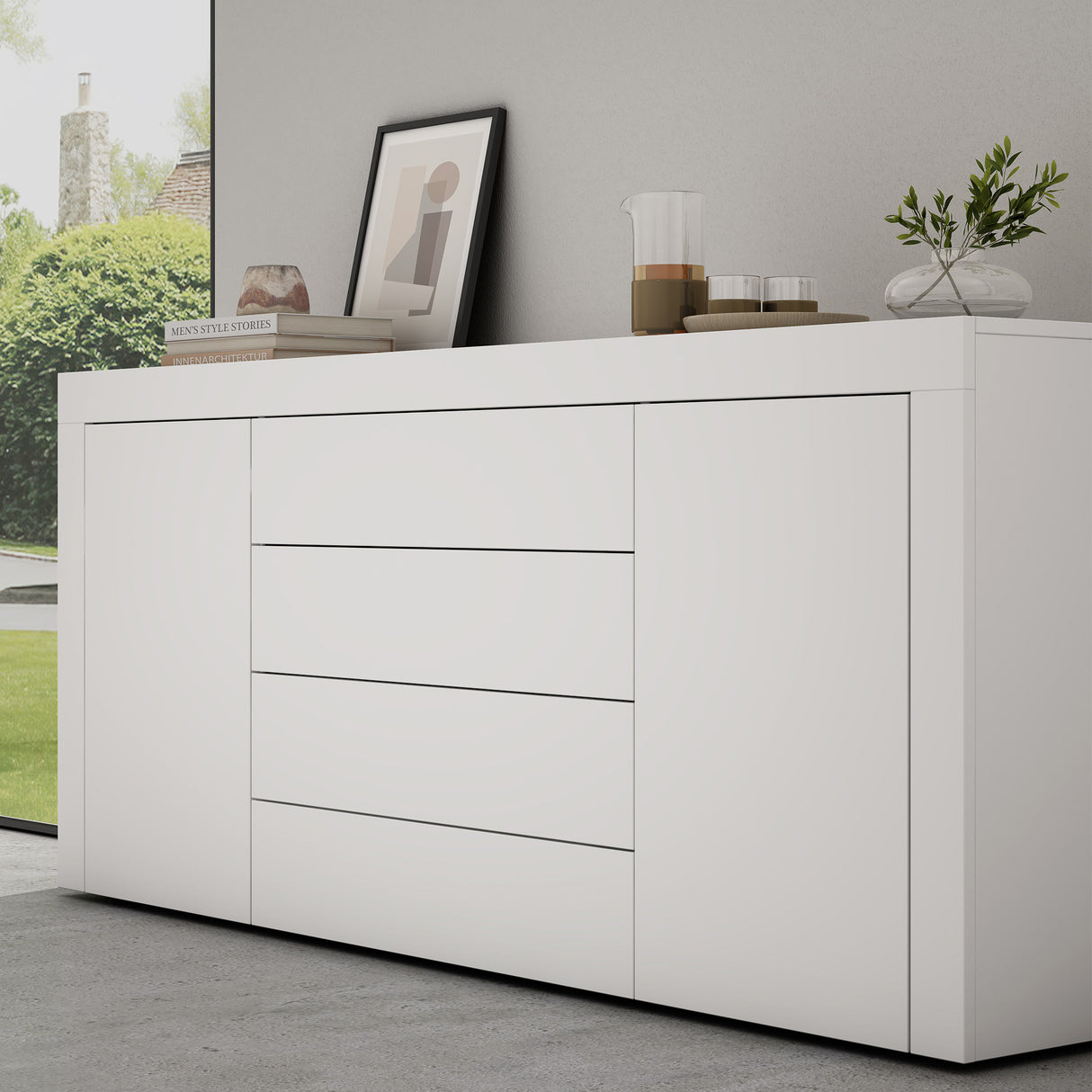 glasvilla Sideboard Aufbewahrungsschrank BTH: 167x36x70 cm mit 2 Schränken und 4 Schubladen Kommode Mehrzweckschrank Möbel Schrank03
