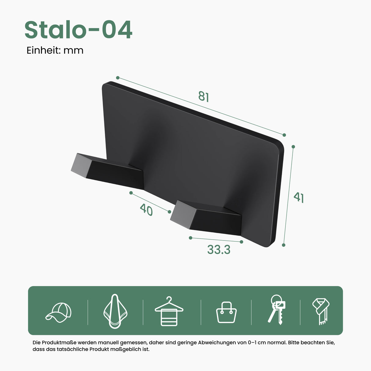 glasvilla Wandgarderobe Wandhaken aus Aluminium Garderobe mit klappbaren Haken Garderobenleiste Garderobenhaken Kleiderhaken Stalo-04+05