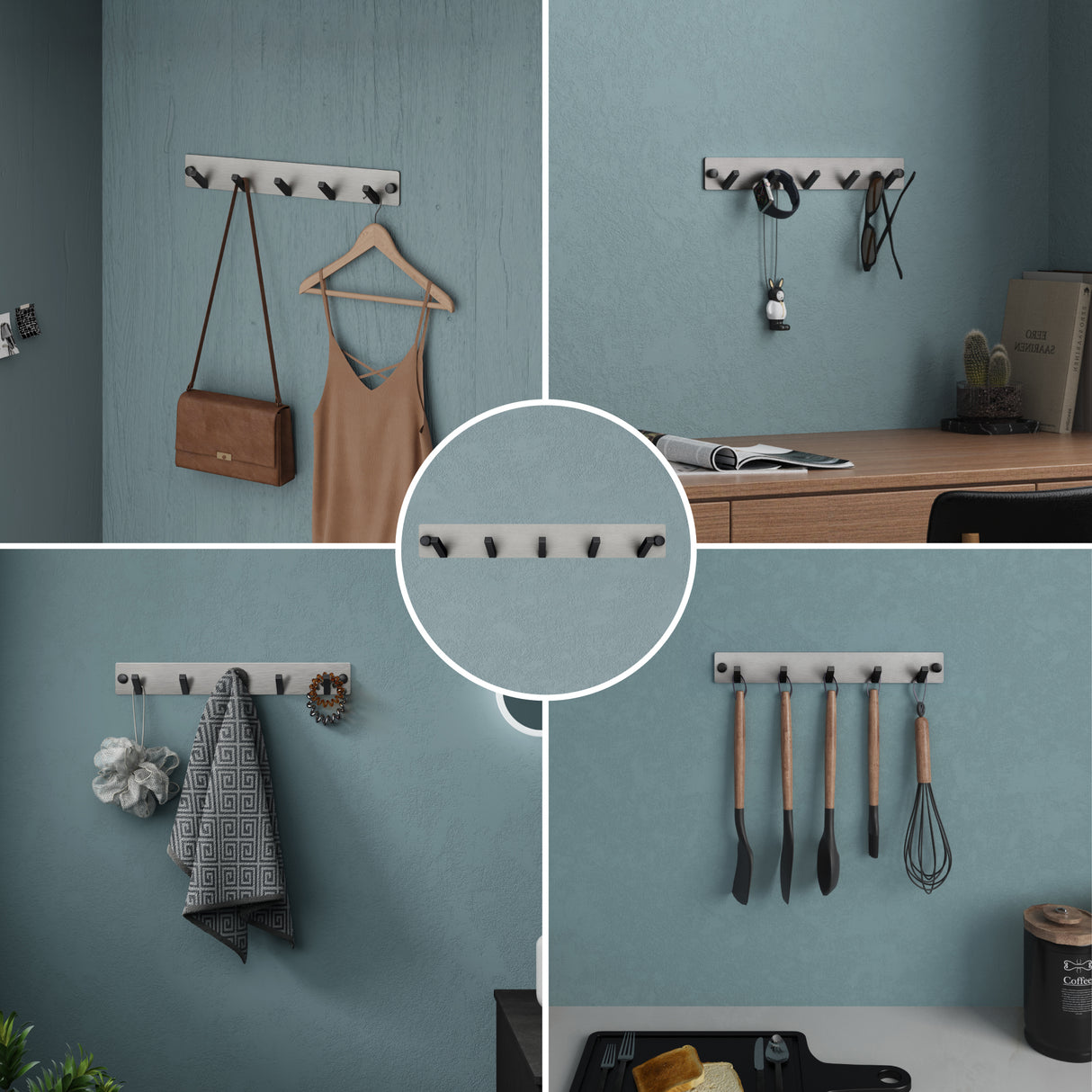 glasvilla Wandgarderobe Wandhaken aus Aluminium Garderobe mit klappbaren Haken Garderobenleiste Garderobenhaken Kleiderhaken Stalo-04+05