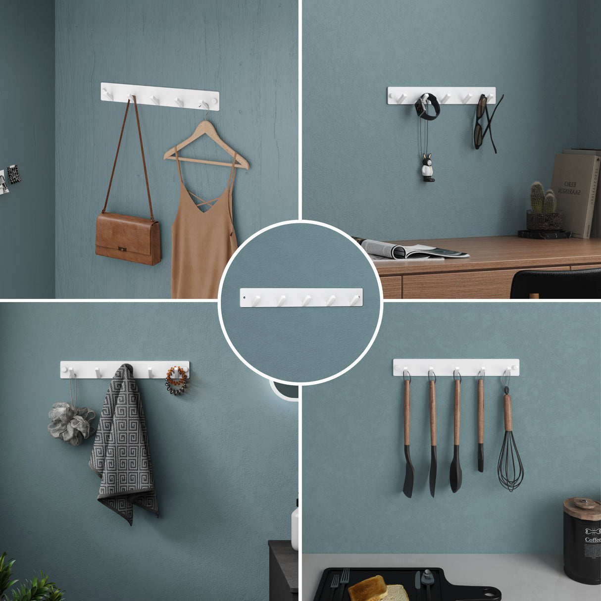 glasvilla Wandgarderobe Wandhaken aus Aluminium Garderobe mit klappbaren Haken Garderobenleiste Garderobenhaken Kleiderhaken Stalo-04+05