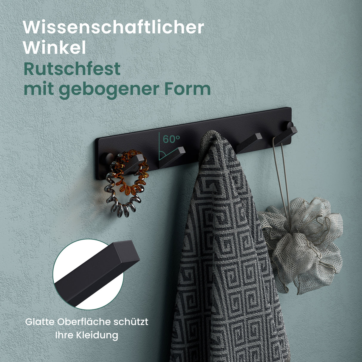 glasvilla Wandgarderobe Wandhaken aus Aluminium Garderobe mit klappbaren Haken Garderobenleiste Garderobenhaken Kleiderhaken Stalo-04+05