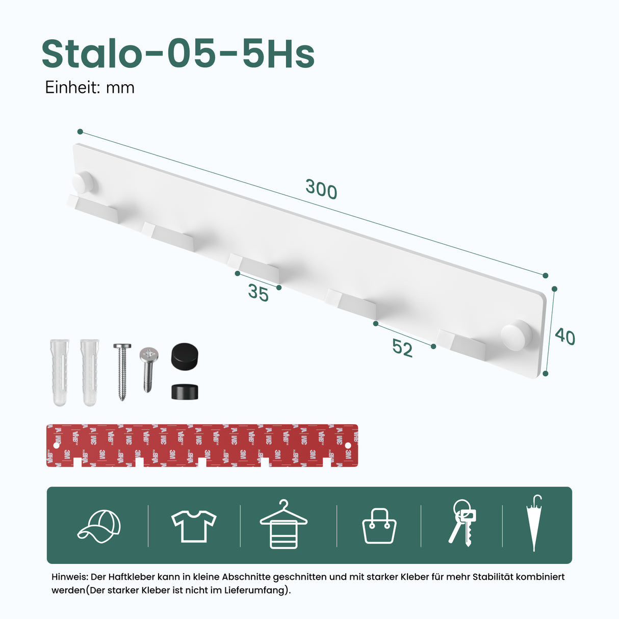 glasvilla Wandgarderobe Wandhaken aus Aluminium Garderobe mit klappbaren Haken Garderobenleiste Garderobenhaken Kleiderhaken Stalo-04+05
