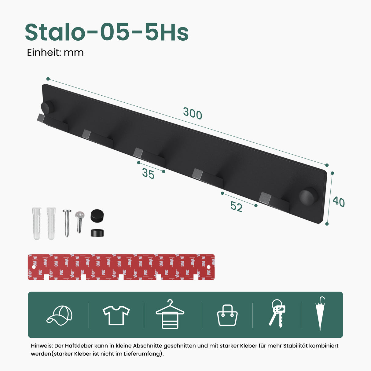 glasvilla Wandgarderobe Wandhaken aus Aluminium Garderobe mit klappbaren Haken Garderobenleiste Garderobenhaken Kleiderhaken Stalo-04+05