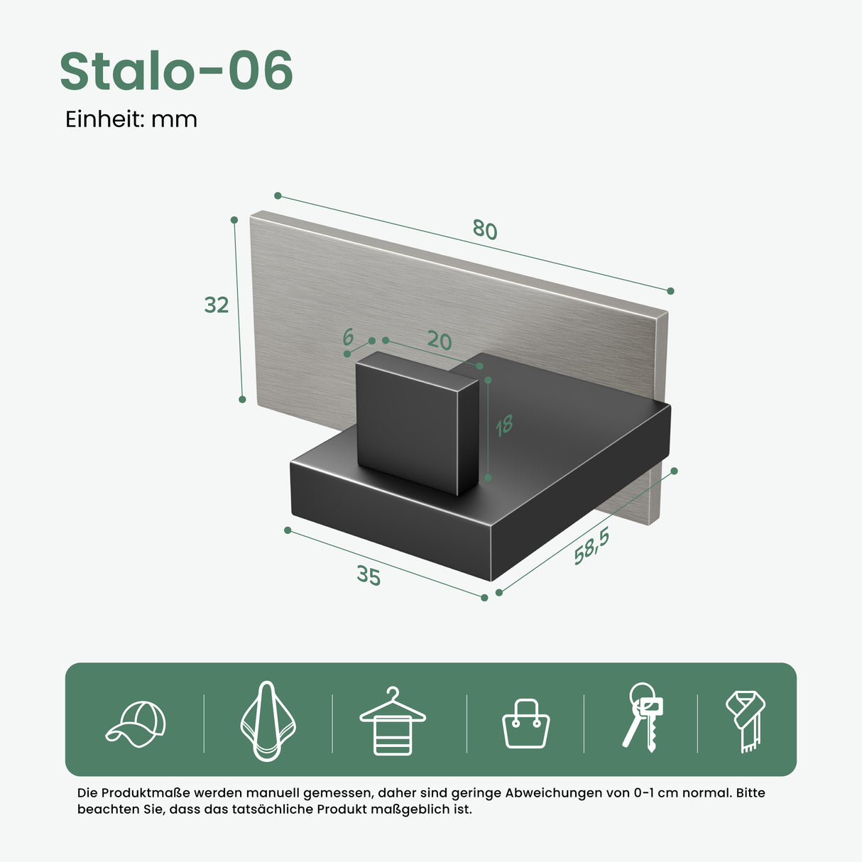 glasvilla Kleiderhaken Wandgarderobe Wandhaken aus Edelstahl Garderobenleiste Garderobenhaken Stalo-06+Stalo-07