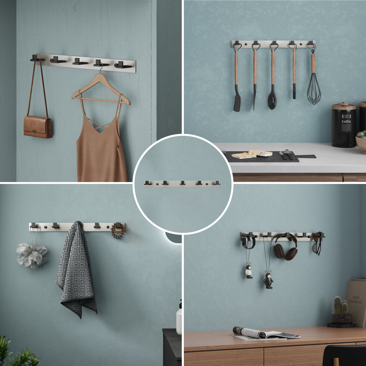 glasvilla Kleiderhaken Wandgarderobe Wandhaken aus Edelstahl Garderobenleiste Garderobenhaken Stalo-06+Stalo-07