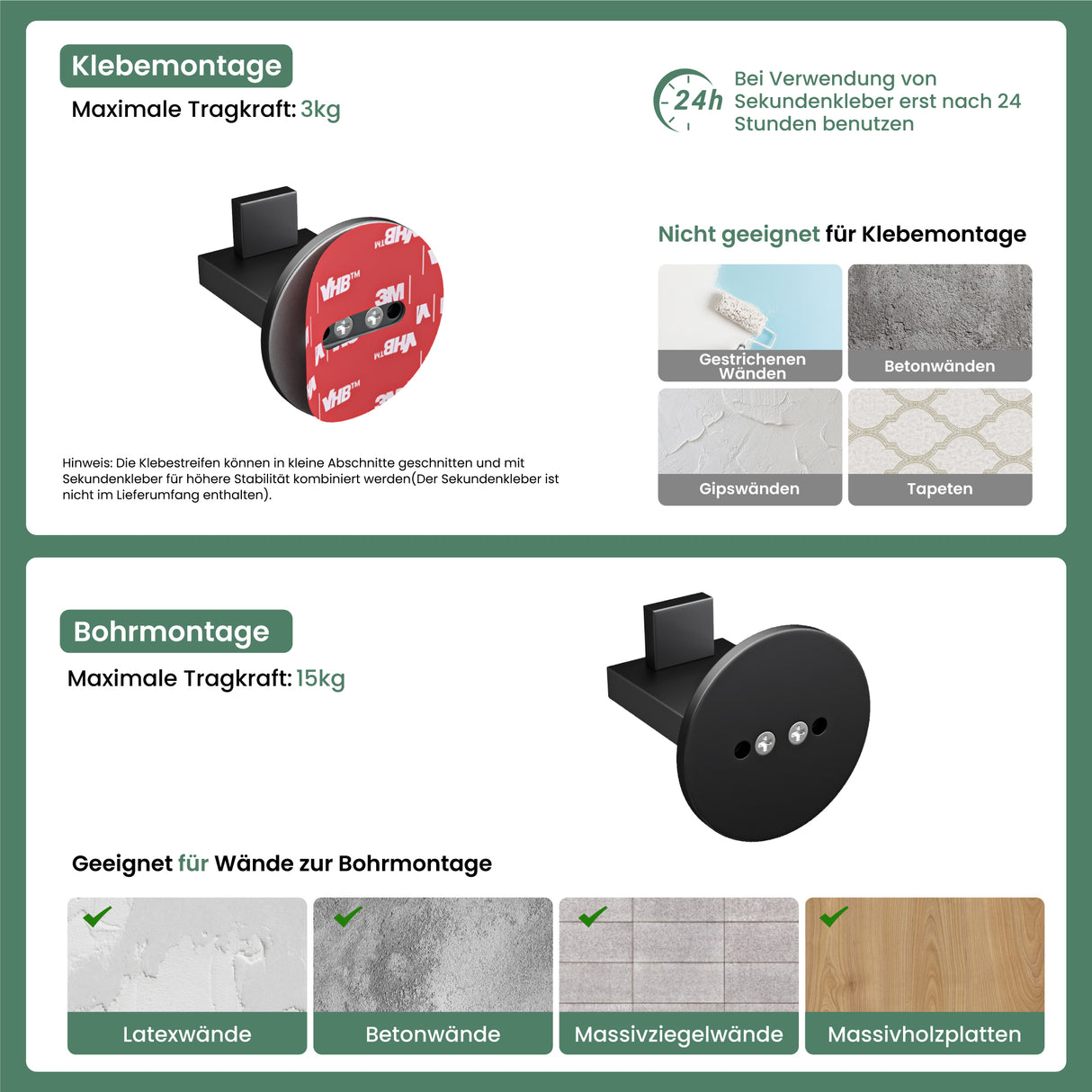 glasvilla Kleiderhaken Wandgarderobe Wandhaken aus Edelstahl Garderobenleiste Garderobenhaken Stalo-08+Stalo-09