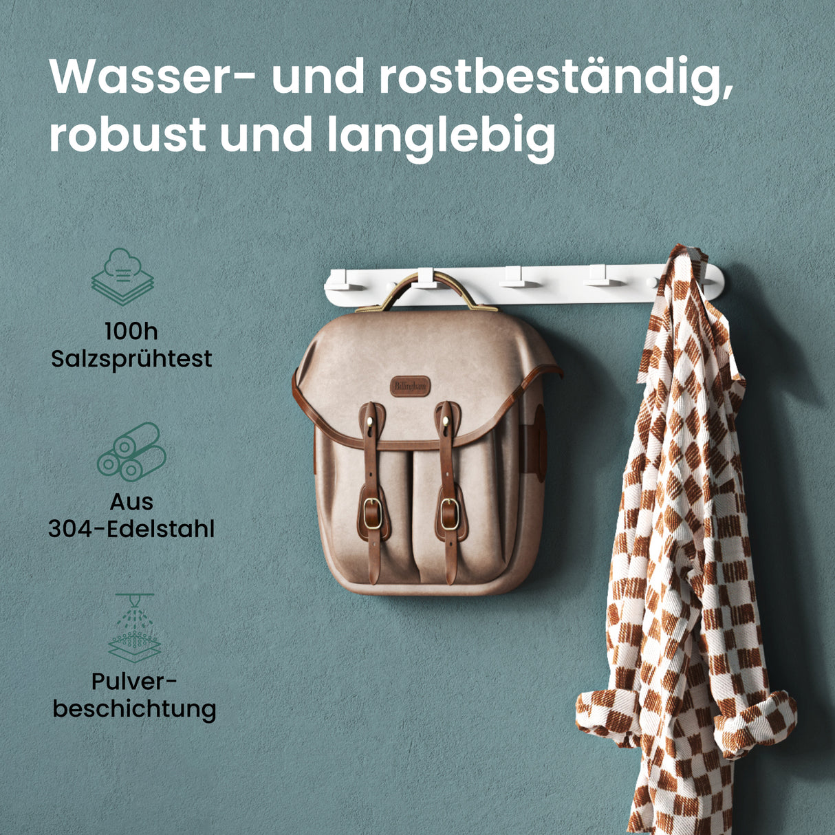 glasvilla Kleiderhaken Wandgarderobe Wandhaken aus Edelstahl Garderobenleiste Garderobenhaken Stalo-08+Stalo-09