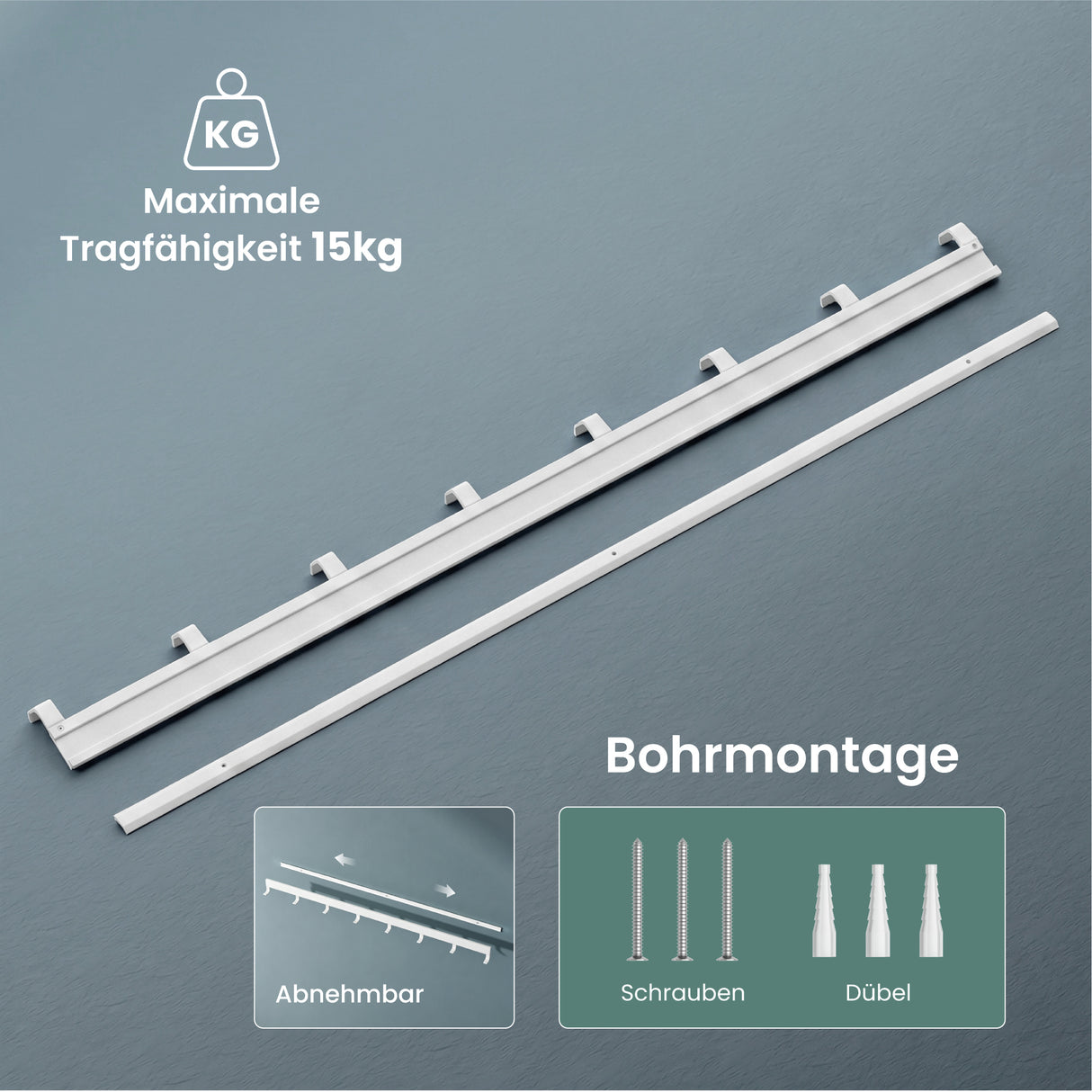 glasvilla Garderobenleiste mit verstellbaren Haken, Kleiderhaken aus Aluminium, Wandgarderobe Garderobenhaken Stalo-10
