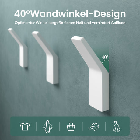 glasvilla Kleiderhaken Garderobenhaken 4 Stück, Wandhaken zum Bohren oder Kleben für Schlafzimmer, Badezimmer, Kleiderschrank, Wohnzimmer Stalo-13