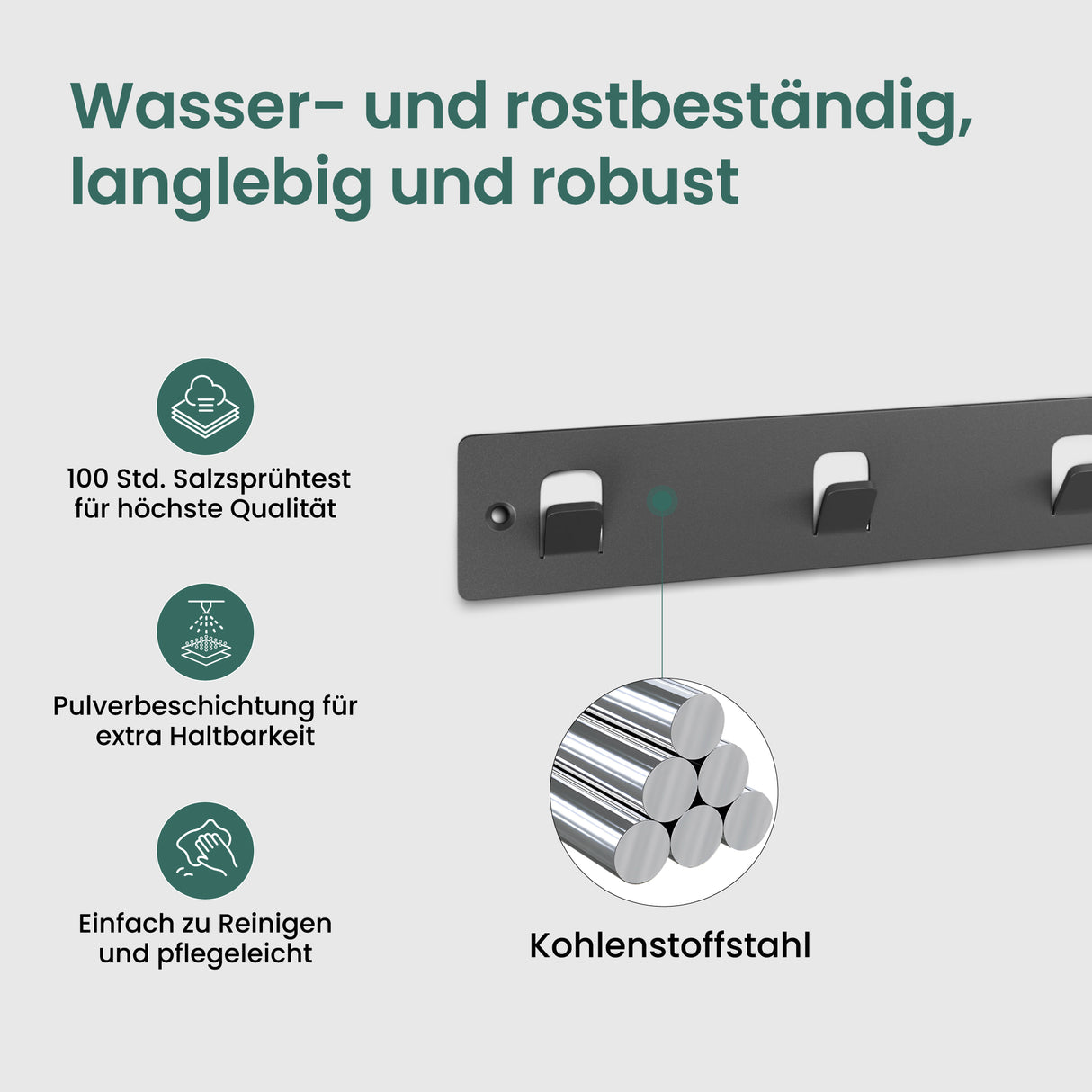 glasvilla  Kleiderhaken ohne Bohren Wandgarderobe Wandhaken mit 5 Haken Garderobenleiste Garderobenhaken  Stalo-14