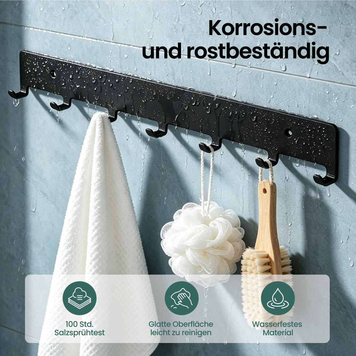 glasvilla Kleiderhaken Garderobenhaken zum Bohren oder Kleben, Wandhaken mit 7 Haken, Garderobenleiste Wandgarderobe  Stalo-17