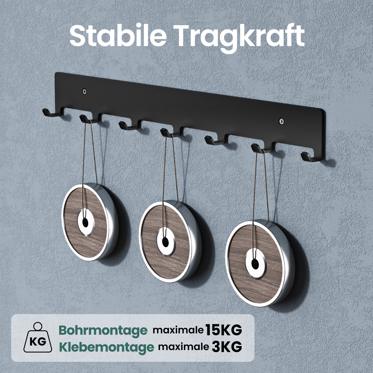 glasvilla Kleiderhaken Garderobenhaken zum Bohren oder Kleben, Wandhaken mit 7 Haken, Garderobenleiste Wandgarderobe  Stalo-17