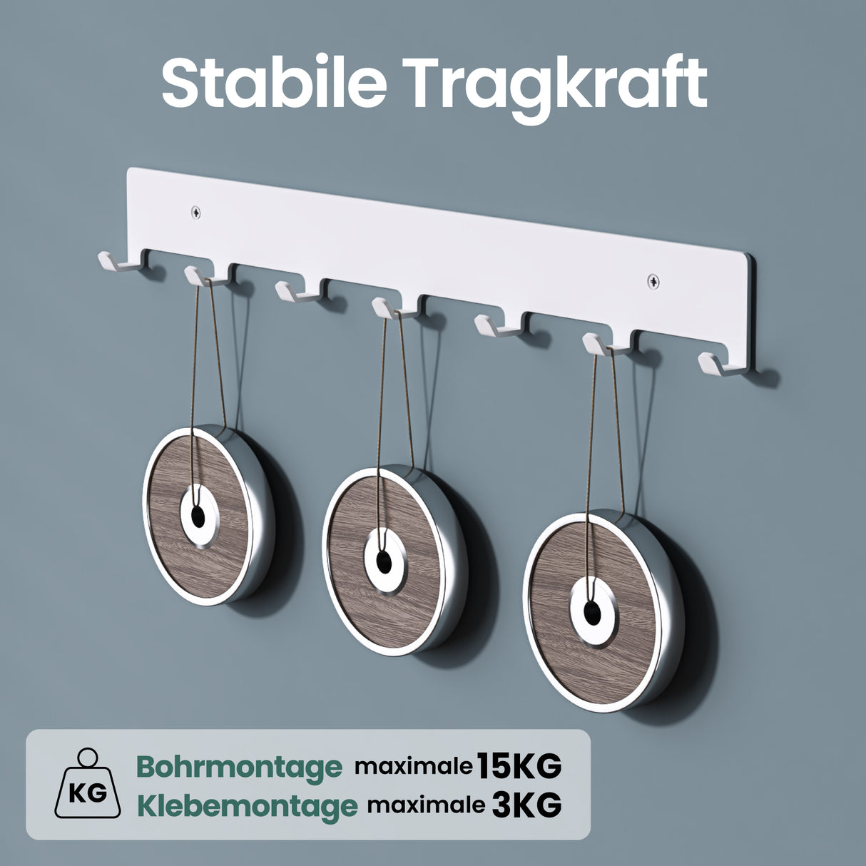 glasvilla Kleiderhaken Garderobenhaken zum Bohren oder Kleben, Wandhaken mit 7 Haken, Garderobenleiste Wandgarderobe  Stalo-17