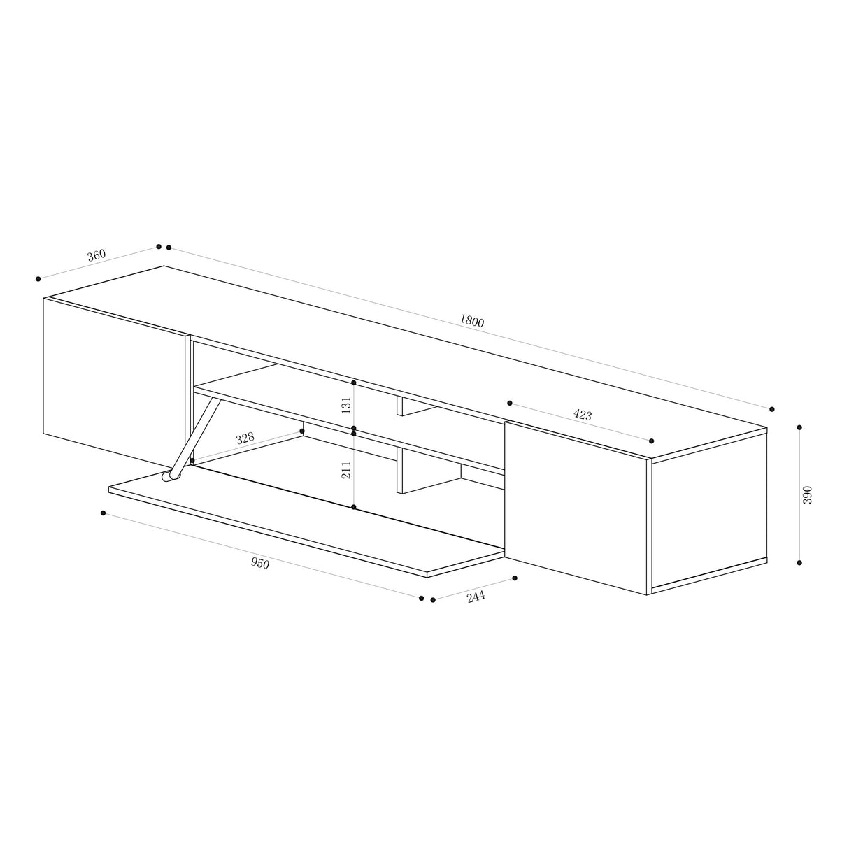 glasvilla TV Schrank Fernsehschrank 3 Türen mit Soft-Close Lowboard Hängeschrank Fernsehtisch für Wohnzimmer Fernsehschrank03