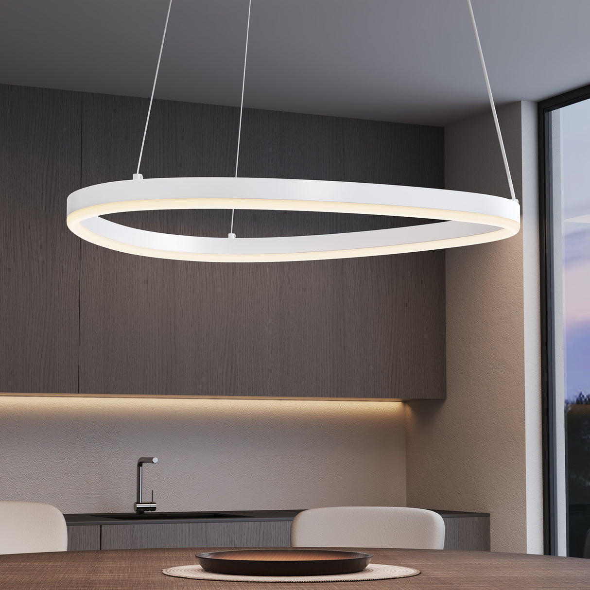 glasvilla Pendelleuchte 50cm LED Hängelampe Dynamisches Wellendesign 3000K/4000K/6000K Verstellbares Kabel 16W Hängeleuchte für Esszimmer Wohnzimmer Schlafzimmer