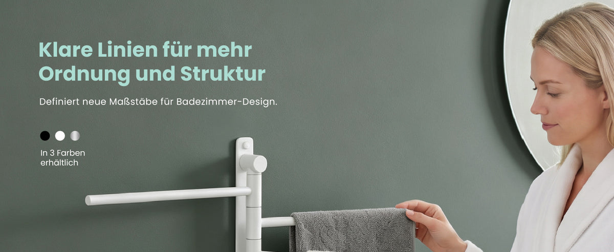 glasvilla Handtuchhalter 180° Schwenkbar 3-armig aus Edelstahl  Handtuchhalterung Badetuchhalter ohne Bohren oder mit Bohren, 3-Stangen Handtuchstange für Bad und Küche, Tavrin-06