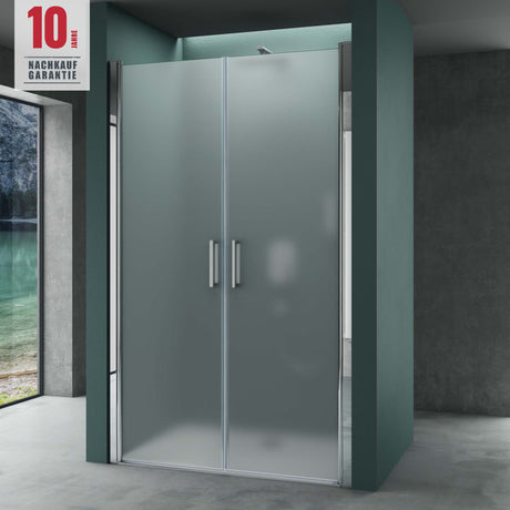 glasvilla Duschtür Nischentür dusche Duschabtrennung Duschkabine Schwingtür 180° Doppeltür 6mm ESG Nano-Beschichtung Klarglas/Satiniert Streifen/Vollsatiniert mit Hebe- und Senkmechanismus Teramo24K+MS+VS