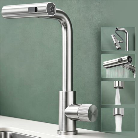 glasvilla Wasserhahn Küche Küchenarmatur mit Brause Ausziehbar, Küchenwasserhahn 360°Schwenkbar 3 Sprühfunktionen, Mischbatterie Spültischarmatur aus Edelstahl Turnix-02