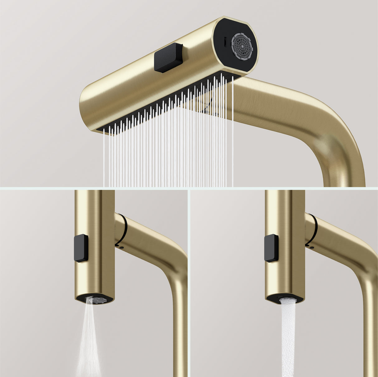glasvilla Wasserhahn Küche Küchenarmatur mit Brause Ausziehbar, Küchenwasserhahn 360°Schwenkbar 3 Sprühfunktionen, Mischbatterie Spültischarmatur aus Edelstahl Turnix-02
